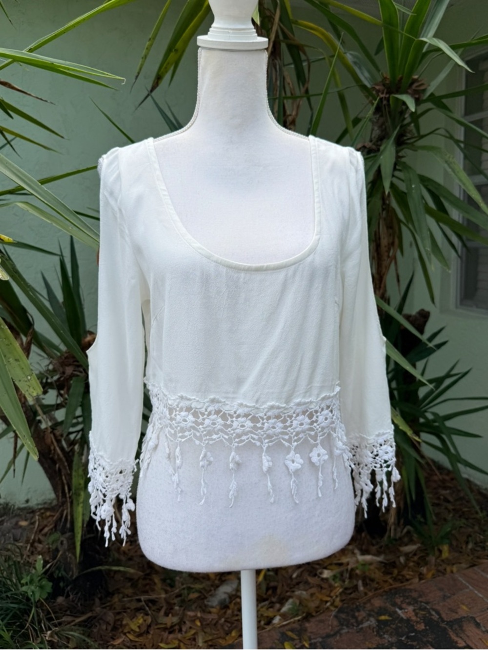 Festival Crochet Cut Out Millau Cream Boho Top